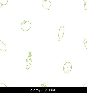 Line silhouette vegetable seamless background vector flat illustration. Modern seamless texture background design with line vegetable in green and white colors for healthy vegetarian menu Stock Vector