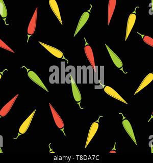 Jalapeno vegetable seamless pattern vector flat illustration. Natural food pattern design with jalapeno vegetable seamless texture in bright colors for healthy vegetarian menu or organic fabric print Stock Vector