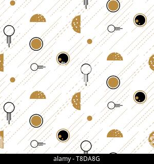 Space and planets abstract flat line style geometric seamless pattern art. Astrology theme vector texture. Stock Vector