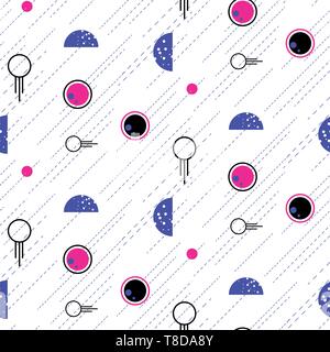 Space and planets abstract flat line style geometric seamless pattern art. Astrology theme vector texture. Stock Vector