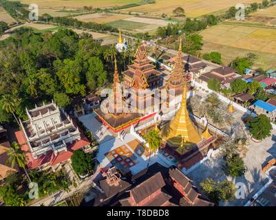 Myanmar (Burma), Mon State, surroundings of Mawlamyaine, U Na Auk Monastery, late 19th century (aerial view) Stock Photo