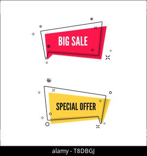 Abstract Big Sale and Special Offer Banners. Colorful bubble with promotion text. Set of geometric promo template. Vector illustration isolated on whi Stock Vector