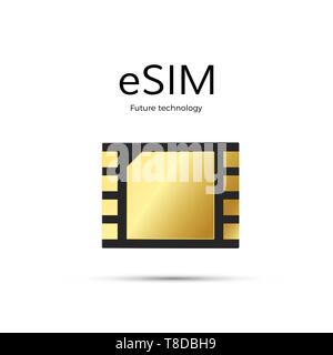 ESIM modern and tetechnology of future. Embedded SIM card icon symbol concept. gsm phone mobile network simcard. vector illustration isolated on white Stock Vector