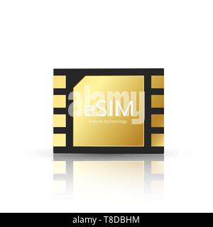ESIM modern and tetechnology of future. Embedded SIM card icon symbol concept. gsm phone mobile network simcard. vector illustration Stock Vector