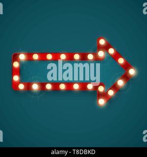 Retro arrow banner. Advertising sign in casino or motel. Vector illustration Stock Vector