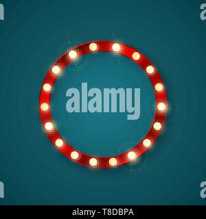 Round retro banner with shining lights. Vector illustration Stock Vector