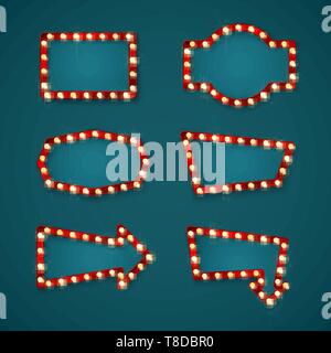 Retro banner signs set template with space for text. Geometrical shape signboards for casino and arrow labels. Vector illustrtion Stock Vector