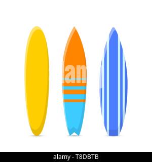 Set of surfboards. Classic types of surfboards with a pattern. Vector illustration isolated on white Stock Vector