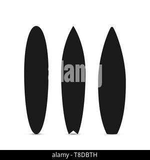 Surfboard set. Black silhouette of surfboard. Vector illustration isolated on white background Stock Vector