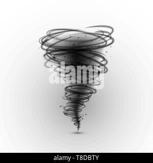 Black tornado. Hurricane extreme weather condition. Vector illustration isolated on a white Stock Vector