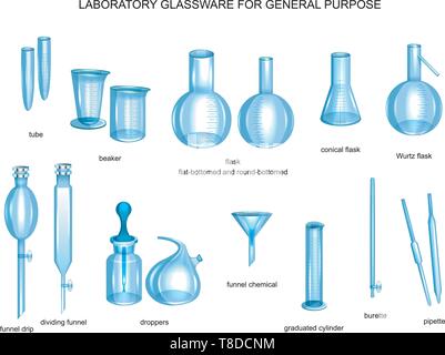 vector illustration of General purpose laboratory glassware Stock Vector
