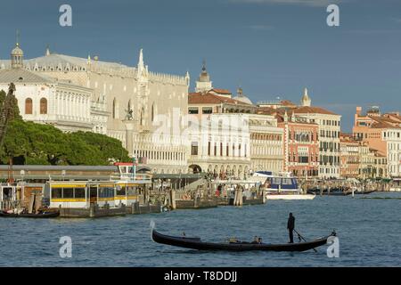 Italy, Veneto, Venice listed as World Heritage by UNESCO, San Marco district, view of the facades of Riva degli Schiavoni from the Punta della Dogana Stock Photo