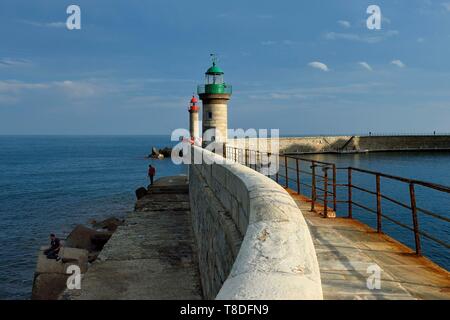 France, Haute Corse, Bastia, Terra-Vecchia district, the pier lighthouses at the entrance of the Old Port Stock Photo