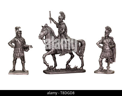 Tin soldiers roman legionary. Set of 3 roman soldiers. Roman legatus, tribune and officer. Stock Photo