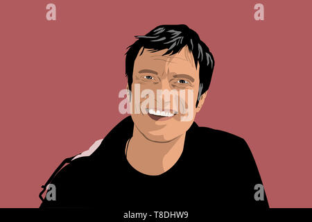 Cartoon illustration of a smiling attractive handsome man with black hair Stock Photo