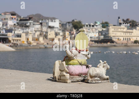 Skyline of Pushkar and scared Lake - Sagar - Rajasthan India Stock Photo