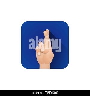 vector symbolic crossed fingers gesture male hand lucky untruth concept sign illustration light icon poster design isolated on blue background Stock Vector