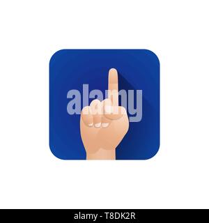 vector symbolic pushing forefinger male palm hand pointing gesture concept sign illustration light icon poster design isolated on blue background Stock Vector