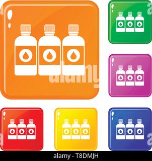 Printer ink bottles icons set vector color Stock Vector
