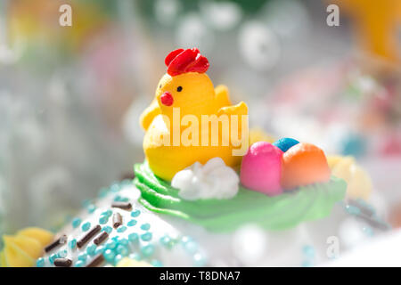 Beautifully decorated traditional Easter cakes on the eve of the celebration of Easter. Closeup photo. Stock Photo
