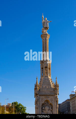 Statue of Christopher Columbus in Paseo de la Castellana, Colon Square. Madrid city, Spain Europe Stock Photo