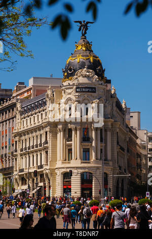 Metropolis Building on Gran Vía avenue, Madrid city. Spain, Europe Stock Photo