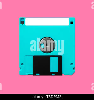 Floppy Disk 3.5 Inch Back Nostalgia, Isolated And Presented In Punchy Pastel Colors Stock Photo