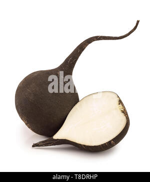 Black radish with half isolated on white background Stock Photo