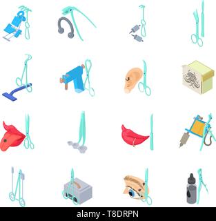 Tattoo thing icons set, isometric style Stock Vector