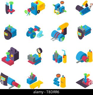 Pipe welding icons set, isometric style Stock Vector