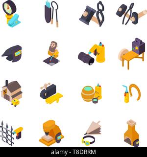 Metal work icons set, isometric style Stock Vector