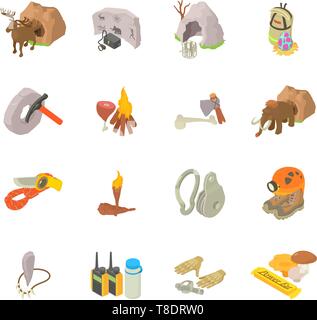 Cave exploration icons set, isometric style Stock Vector