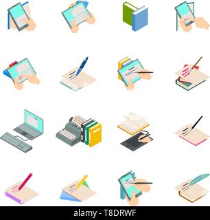 Novelist icons set, isometric style Stock Vector