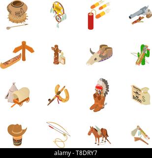 Injun icons set, isometric style Stock Vector