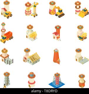 Construction of lighthouse icons set, isometric style Stock Vector