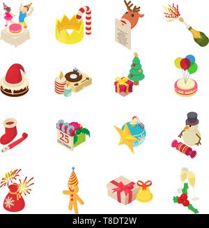 Yuletide icons set, isometric style Stock Vector