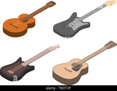 Guitar icons set, isometric style Stock Vector