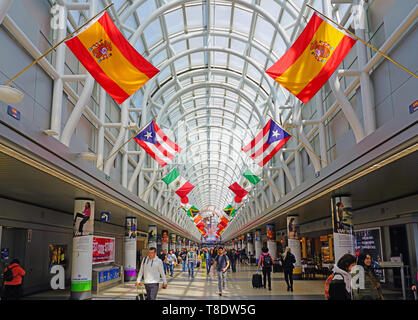 CHICAGO, IL -21 APR 2019- View of the Hall of Flags in Terminal 3 from American Airlines (AA) at Chicago O'Hare International Airport (ORD), a major h Stock Photo