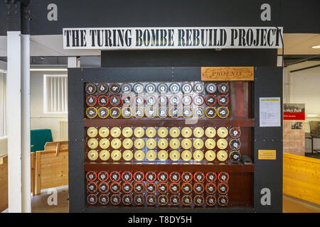 Reconstruction of the Turing Bombe in Bletchley Park, once the top-secret home of the World War Two Codebreakers, now a leading heritage attraction Stock Photo
