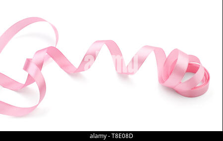 Curled pink ribbon on white background Stock Photo