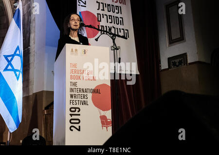 Jerusalem, Israel. 12th May, 2019. American author JOYCE CAROL OATES is awarded the 2019 Jerusalem Prize at the opening of the International Writers Festival at the Jerusalem YMCA. The Jerusalem Prize is focused on honoring writers whose work evokes 'the freedom of the individual in society'. Oates has published 58 novels since 1964 at the age of 26 as well as a number of plays and novellas, short stories, poetry and nonfiction. Credit: Nir Alon/Alamy Live News. Stock Photo