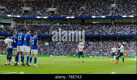 London, UK. 12th May, 2019. Christian Eriksen of Spurs scores a goal during the final Premier League match of the season between Tottenham Hotspur and Everton at Tottenham Hotspur Stadium, White Hart Lane, London, England on 12 May 2019. Photo by Andy Rowland. Editorial use only, license required for commercial use. No use in betting, games or a single club/league/player publications.Õ Credit: PRiME Media Images/Alamy Live News