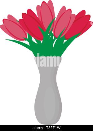 Bouquet of pink tulips in vase, vector flat isolated illustration Stock Vector