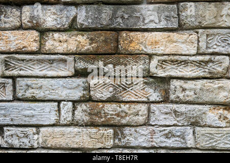 close up of an old grunge brick wall background , texture Stock Photo