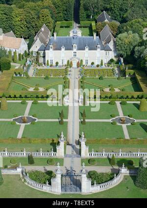 France, Calvados, Saint Gabriel Brecy, the castle and the gardens of Brecy (aerial view) Stock Photo