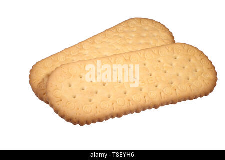 Two Rich Tea biscuit fingers isolated on a white background Stock Photo