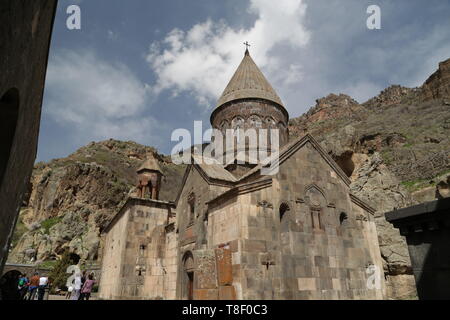 ARMENIA, GEGHARD-CIRCA MAY 2019--unidentified people near the antique monastery Stock Photo