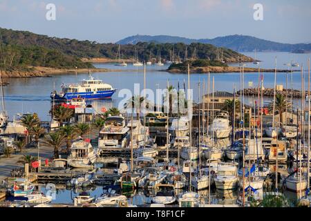 France, Var, Hyeres Islands, Porquerolles Island, Port Cros National Park, the port Stock Photo