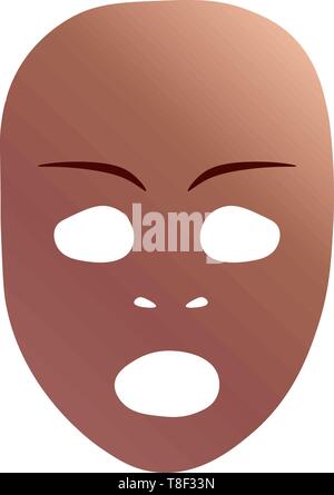 Theatrical mask with astonished emotion. Vector illustration. Bronze mask with gradient isolated on white background. Stock Vector