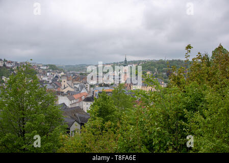 Greiz, Germany - May 12, 2019: View of the city of Greiz with the Stadtkirche St. Marien, Germany. Stock Photo